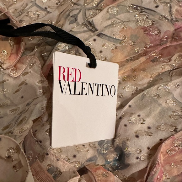 NWT Red Valentino Metallic Floral Print Fil Coupe Chiffon Midi Dress. Size 40 - Picture 7 of 10